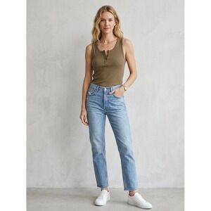 Vince Ribbed Henley Tank Top Olive Brown Modal Blend Sleeveless V646583456 Large